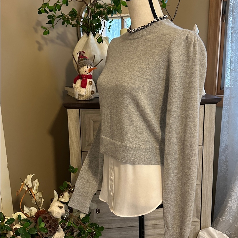 NWT | Veronica Beard ‘Jensen’ Puff Sleeve Cashmere Sweater w/ Blouse Bottom - Picture 6 of 11